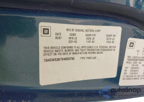 1997 Buick Park Avenue from USA, damaged, VIN 1G4CW52K7V4655792